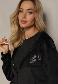 Renee - Czarny Komplet Dresowy 2-Częściowy Bluza z Kapturem i Cekinami i Spodnie na Gumce Colan. Kolor: czarny. Materiał: dresówka #5