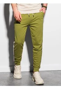 Ombre Clothing - Spodnie męskie dresowe joggery P951 - oliwkowe - XXL. Kolor: oliwkowy. Materiał: dresówka #4