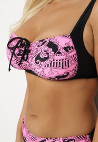 Born2be - Różowe Bikini ze Ściągaczami Biustonosz i Majtki Figi Miladenna. Kolekcja: plus size. Kolor: różowy. Materiał: len. Wzór: aplikacja #5