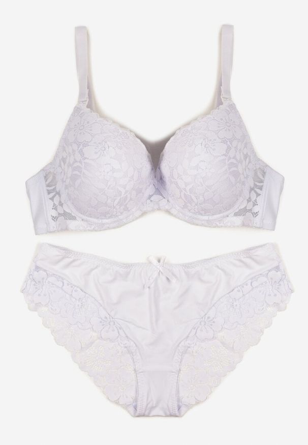 Renee - Biały Koronkowy Komplet Biustonosz i Majtki Figi w Klasycznym Stylu Ezirene. Kolor: biały. Materiał: koronka. Wzór: aplikacja, koronka