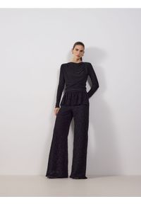 Reserved - Koronkowe spodnie z baskinką - czarny. Kolor: czarny. Materiał: koronka #1