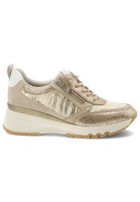 Złote Sneakersy Marco Tozzi Modne Obuwie Damskie. Okazja: na co dzień. Zapięcie: zamek. Kolor: złoty. Szerokość cholewki: normalna. Obcas: na platformie. Styl: casual, elegancki, sportowy #6