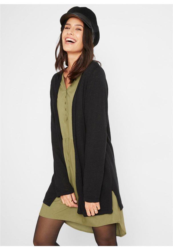 bonprix - Kardigan z czystej delikatnej bawełny slub. Kolor: czarny. Materiał: bawełna