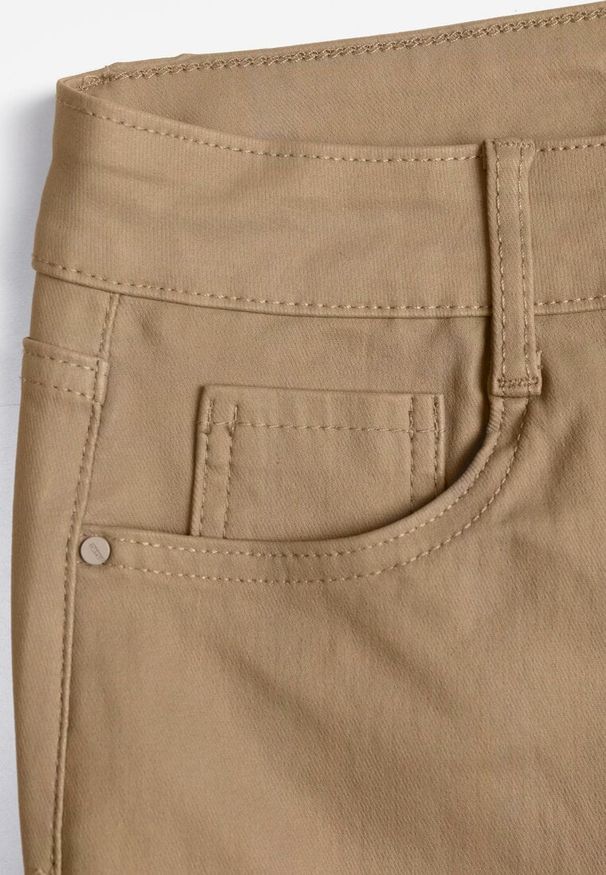Renee - Beżowe Spodnie Woskowane o Szerokim Kroju High Waist Sezila. Okazja: na co dzień. Stan: podwyższony. Kolor: beżowy. Styl: casual
