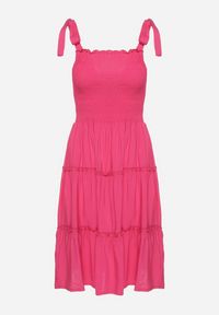 Born2be - Fuksjowa Rozkloszowana Sukienka z Wiskozą na Wiązanych Ramiączkach Aralisse. Okazja: na co dzień. Typ kołnierza: dekolt kwadratowy. Kolor: różowy. Materiał: wiskoza. Długość rękawa: na ramiączkach. Typ sukienki: rozkloszowane. Styl: klasyczny, casual #4