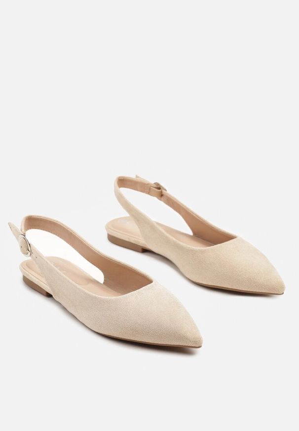 Renee - Beżowe Sandały na Płaskiej Podeszwie Typu Slingback Nonarielae. Okazja: na co dzień. Zapięcie: sprzączka. Kolor: beżowy. Obcas: na płaskiej podeszwie. Styl: casual, klasyczny, elegancki
