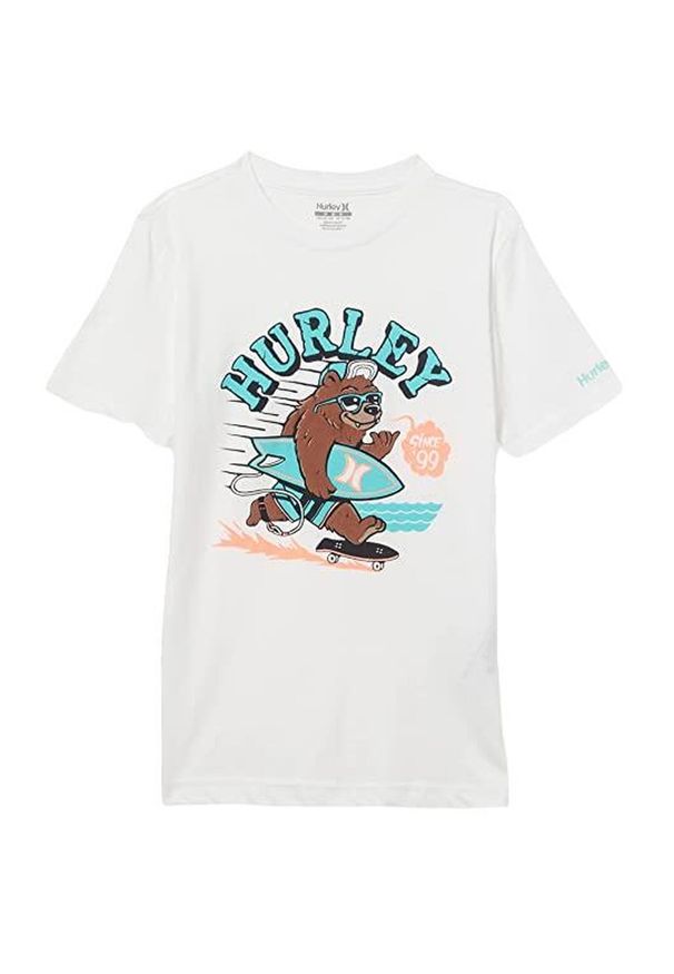 Koszulka turystyczna dla dzieci Hurley Surfing Bear T-Shirt. Kolor: biały. Materiał: poliester, bawełna