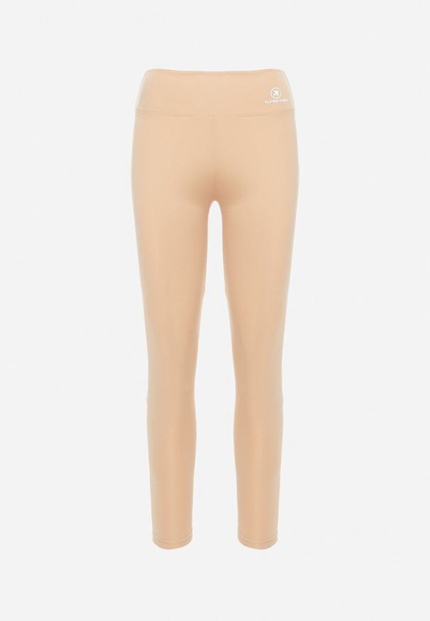 Born2be - Beżowe Legginsy z Wysokim Stanem i Gumką w Pasie Bloelia. Stan: podwyższony. Kolor: beżowy. Wzór: gładki