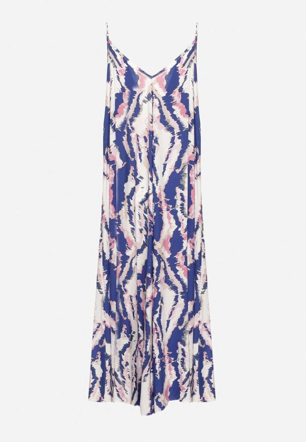 Born2be - Niebieska Sukienka z Wiskozy na Regulowanych Ramiączkach z Dekoltem w Serek Risallte. Okazja: na co dzień, na randkę. Typ kołnierza: dekolt w serek. Kolor: niebieski. Materiał: wiskoza. Długość rękawa: na ramiączkach. Sezon: lato. Styl: casual