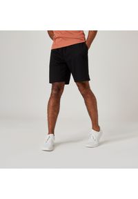 DOMYOS - Spodenki fitness męskie Domyos 500 Essentials. Kolor: czarny. Materiał: bawełna, włókno, materiał. Wzór: ze splotem. Sport: fitness