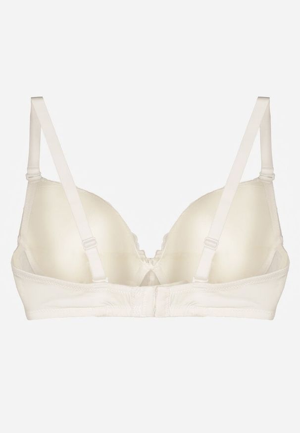 Renee - Jasnobeżowy Biustonosz Ozdobiony Koronką i Kokardką Aqiany. Kolor: beżowy. Materiał: koronka. Wzór: koronka, aplikacja