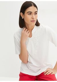 bonprix - Shirt z koronkową wstawką. Kolor: biały. Materiał: koronka #1