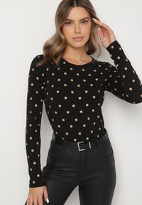 Born2be - Czarna Bawełniana Bluzka w Kropki Semarrie. Okazja: na co dzień. Kolor: czarny. Materiał: bawełna. Wzór: kropki. Styl: klasyczny, casual