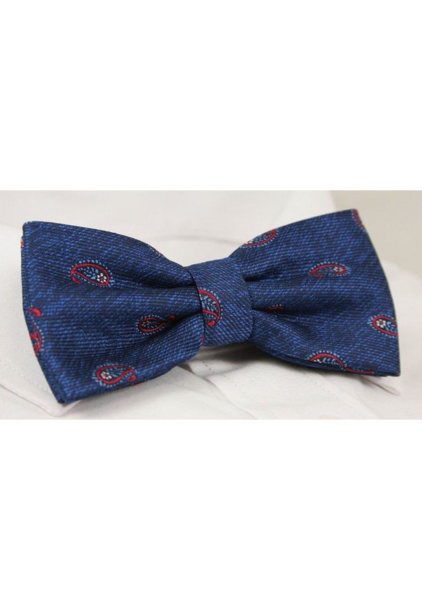 Alties - Granatowa Mucha Męska -ALTIES- z Taką Samą Poszetką, w Czerwony Wzór Paisley. Kolor: czerwony, niebieski, wielokolorowy. Wzór: paisley. Styl: sportowy, elegancki