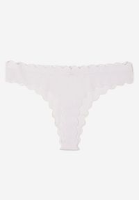 Renee - Białe Prążkowane Majtki Stringi z Bawełny Ilweda. Kolor: biały. Materiał: bawełna, prążkowany #2