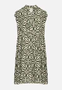 Born2be - Zielona Bawełniana Sukienka o Rozkloszowanym Kroju w Ornamentalny Wzór Zalimea. Okazja: na co dzień. Typ kołnierza: dekolt w kształcie V. Kolor: zielony. Materiał: bawełna. Długość rękawa: krótki rękaw. Typ sukienki: rozkloszowane. Styl: casual, elegancki #6