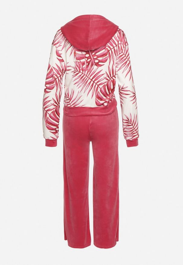 Born2be - Różowy Welurowy Komplet Dresowy Bluza z Florystycznym Printem i Szerokie Spodnie Taniussa. Kolor: różowy. Materiał: dresówka, welur. Wzór: nadruk