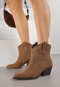 Renee - Brązowe Botki Typu Kowbojki na Stożku ze Skóry Naturalnej Clearfeather. Okazja: na co dzień. Kolor: brązowy. Materiał: skóra. Obcas: na stożku. Styl: klasyczny, casual #1