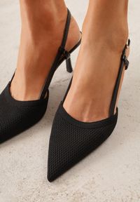 Renee - Czarne Ażurowe Sandały na Szpilce Typu Slingback Pavidia. Zapięcie: sprzączka. Kolor: czarny. Materiał: koronka. Wzór: ażurowy. Obcas: na szpilce #5