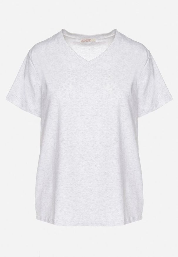 Born2be - Jasnoszary Bawełniany T-shirt z Trójkątnym Dekoltem Nelirna. Okazja: na co dzień. Kolor: szary. Materiał: bawełna. Styl: casual