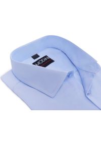 Modini - Błękitna/niebieska gładka koszula męska Y72. Kolor: niebieski. Materiał: poliester, bawełna, tkanina. Wzór: gładki. Styl: klasyczny #1