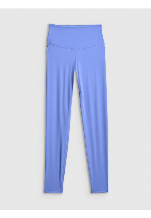 4f - 4F Legginsy treningowe szybkoschnące damskie - niebieskie L. Stan: podwyższony. Kolor: niebieski. Materiał: skóra. Długość: długie. Sport: fitness