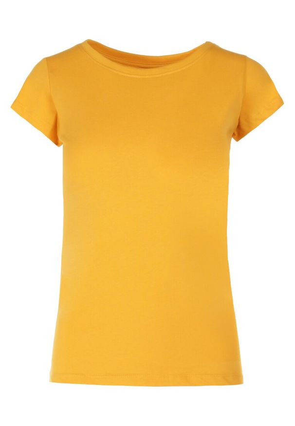 Born2be - Żółty T-shirt Sinohsa. Kolor: żółty. Materiał: bawełna, dzianina. Długość rękawa: krótki rękaw. Długość: krótkie. Wzór: gładki