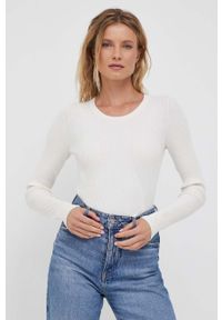 JOOP! - Joop! sweter damski kolor beżowy lekki. Kolor: beżowy. Materiał: dzianina, prążkowany. Styl: klasyczny #1