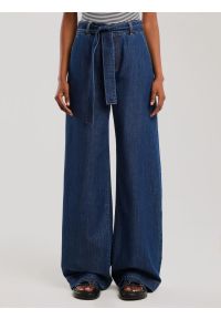 Big-Star - Jeansy damskie wide z paskiem granatowe Julii 550. Okazja: na co dzień. Stan: podwyższony. Kolor: niebieski. Długość: długie. Styl: casual, klasyczny, elegancki #1