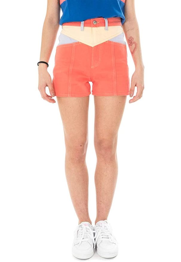 Wrangler - WRANGLER DAMSKIE SZORTY MATERIAŁOWE KRÓTKIE SPODENKI COLOUR BLOCK W250UQ284 112127977. Materiał: materiał. Długość: krótkie