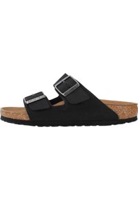 Klapki damskie Birkenstock Arizona. Zapięcie: bez zapięcia. Kolor: czarny. Materiał: syntetyk, materiał. Szerokość cholewki: normalna. Sport: turystyka piesza, pływanie, fitness
