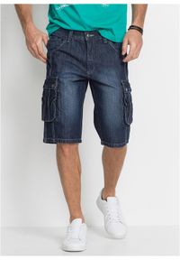 bonprix - Bermudy dżinsowe bojówki, regular fit. Kolor: niebieski. Wzór: aplikacja. Styl: elegancki #1