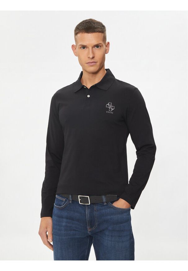 Guess Polo M4YP36 J1314 Czarny Slim Fit. Typ kołnierza: polo. Kolor: czarny. Materiał: bawełna