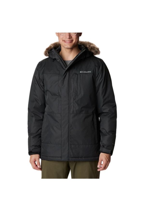 columbia - Kurtka Columbia Leif Trail Parka 2051041010 - czarna. Kolor: czarny. Materiał: futro, poliester. Technologia: Omni-Heat (Columbia). Wzór: kropki. Sezon: zima