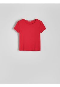Reserved - T-shirt z merceryzowanej bawełny - czerwony. Kolor: czerwony. Materiał: bawełna #1