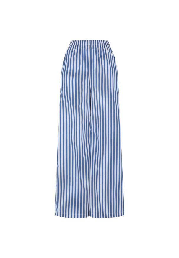 Luźne spodnie w paski dla kobiet Urban Classics. Kolor: niebieski, wielokolorowy, biały. Materiał: poliester, bawełna. Długość: długie. Wzór: paski