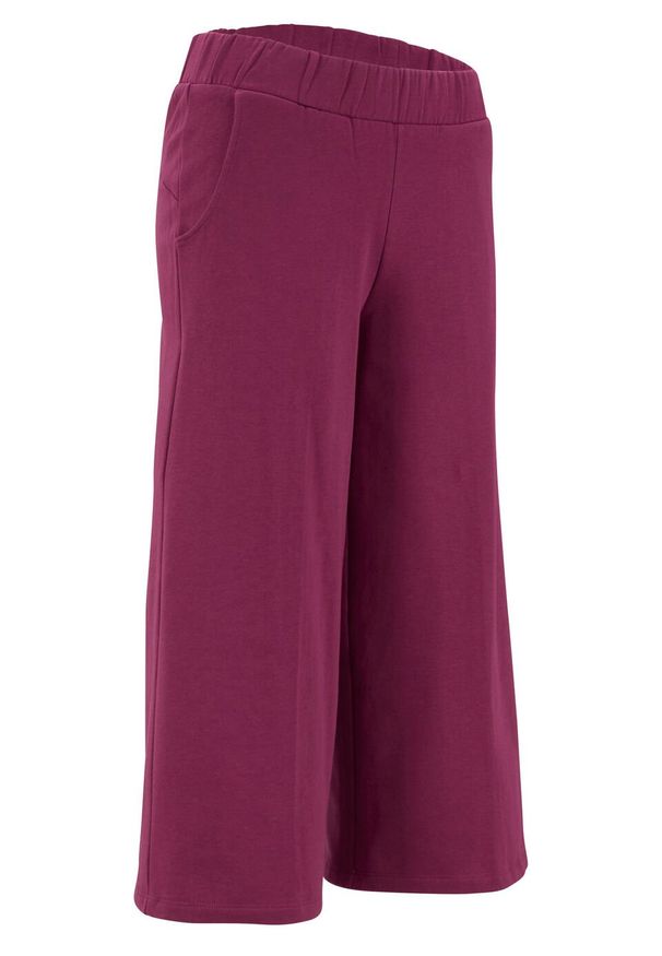 Spodnie dresowe culotte 7/8 z bawełny organicznej, Level 1 bonprix jeżynowy. Kolor: fioletowy. Materiał: materiał, bawełna. Styl: sportowy