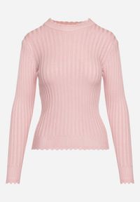 Born2be - Różowy Prążkowany Sweter z Bawełną Mevin. Okazja: na co dzień. Kolor: różowy. Materiał: bawełna, prążkowany. Styl: casual, elegancki #2