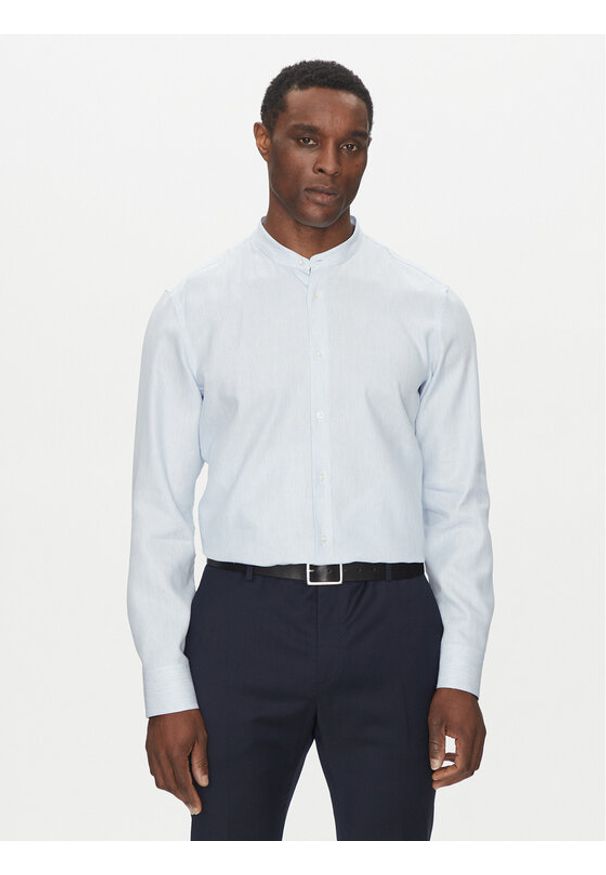 BOSS Koszula H-HANK-standup-214 50539233 Błękitny Slim Fit. Kolor: niebieski. Materiał: len, lyocell