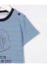 MONCLER KIDS - Koszulka w prążki z logo 0-3 lat. Kolor: niebieski. Materiał: tkanina, bawełna. Wzór: prążki. Sezon: lato