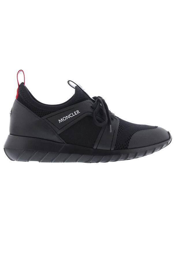 MONCLER - Czarne sneakersy Emilien. Kolor: czarny. Materiał: syntetyk, materiał. Szerokość cholewki: normalna. Wzór: nadruk