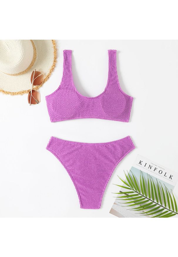 Intica - Bikini marszczone plażowe z wysokiej jakości materiału Zayna. Kolor: różowy. Materiał: materiał