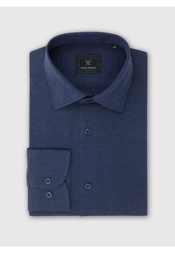 Pako Lorente - PAKO LORENTE – Ciemna niebieska bawełniana koszula męska. Kolor: zielony, brązowy, niebieski. Materiał: bawełna. Długość rękawa: długi rękaw. Długość: długie. Wzór: gładki