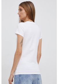 Armani Exchange t-shirt damski kolor biały. Okazja: na co dzień. Kolor: biały. Materiał: dzianina. Wzór: nadruk. Styl: casual