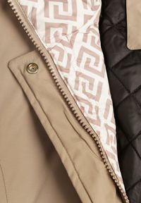 Born2be - Ciemnobeżowa Kurtka Parka z Kapturem z Ozdobną Wyściółką Tiolara. Okazja: na spacer, na co dzień. Typ kołnierza: kaptur. Kolor: beżowy. Materiał: jeans. Styl: casual, sportowy #3