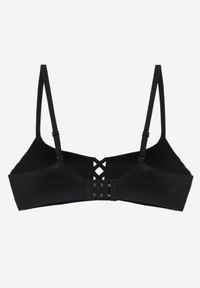 Born2be - Czarny Gładki Biustonosz z Ozdobną Imitacją Sznurowania Azivene. Kolor: czarny. Materiał: materiał. Wzór: gładki #2