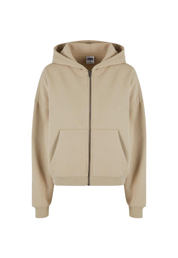 Damska bluza z kapturem zapinana na zamek Urban Classics. Typ kołnierza: kaptur. Kolor: beżowy
