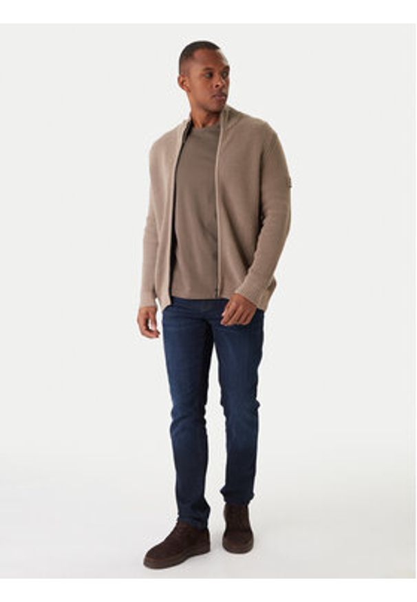 JOOP! Jeans Kardigan Hajoros 30047664 Beżowy Modern Fit. Kolor: beżowy. Materiał: bawełna