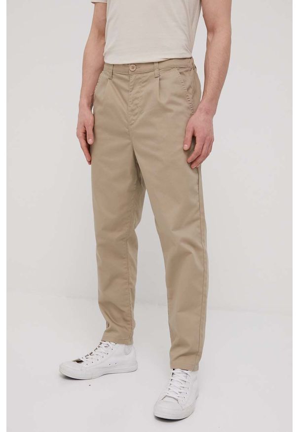 Only & Sons spodnie męskie kolor beżowy proste. Okazja: na co dzień. Kolor: beżowy. Materiał: materiał, bawełna. Wzór: gładki. Styl: casual