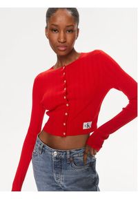 Calvin Klein Jeans Kardigan J20J223149 Czerwony Slim Fit. Kolor: czerwony. Materiał: lyocell